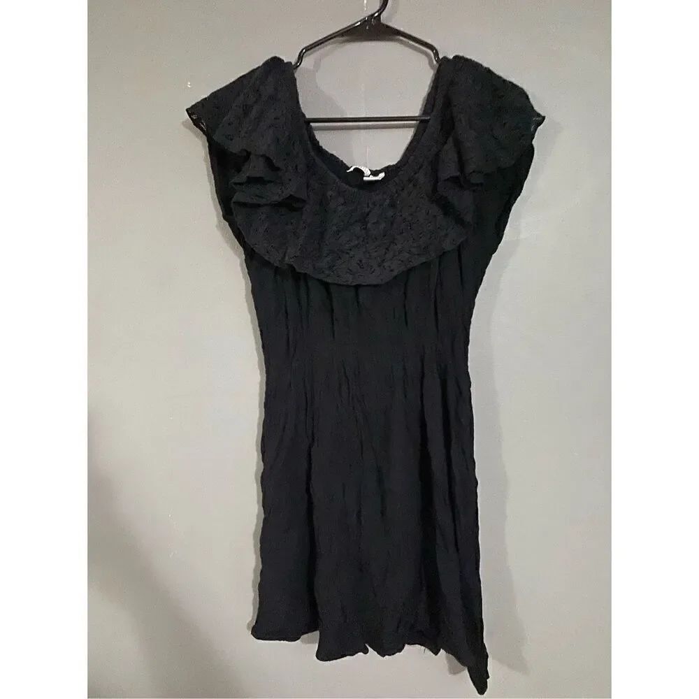Kaktus Black Off The Shoulder Lace Ruffle Dress Size Medium